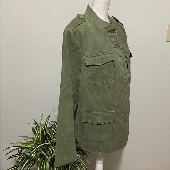 Plus Size 2X Suede Leather Jacket Olive Green Button Up Pockets EUC - Picture 9 of 16